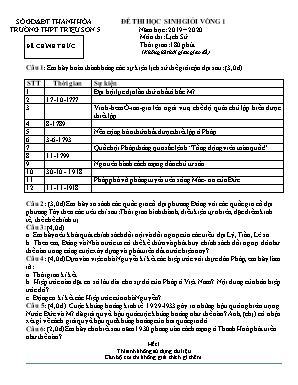 Đề thi chọn đội tuyển học sinh giỏi trường môn Lịch sử Lớp 11 (Vòng 1) - Năm học 2019-2020 - Trường THPT Triệu Sơn 5 (Có đáp án)